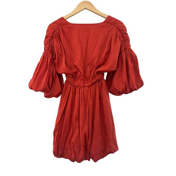 Prettylittlething V-Neck Mini Dress Women 0 Boho Fairy Burnt Orange Peasant Fall - Picture 2 of 15